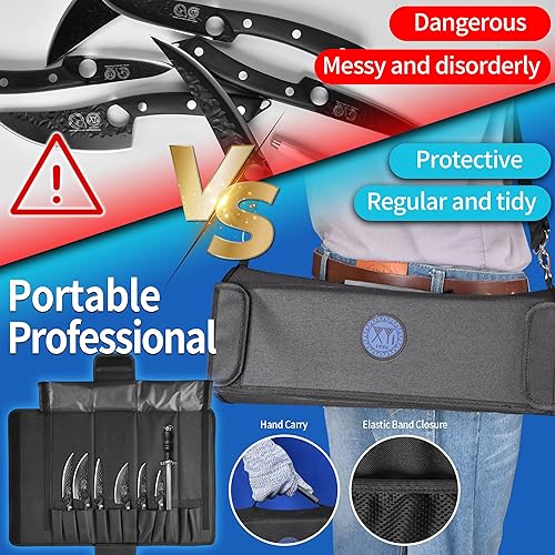 Miniatura 6 de XYJ Juego de cuchillos de chef profesional con bolsa, cuchillos de cocina japoneses, cuchillo de carne serbia para acampar al aire libre