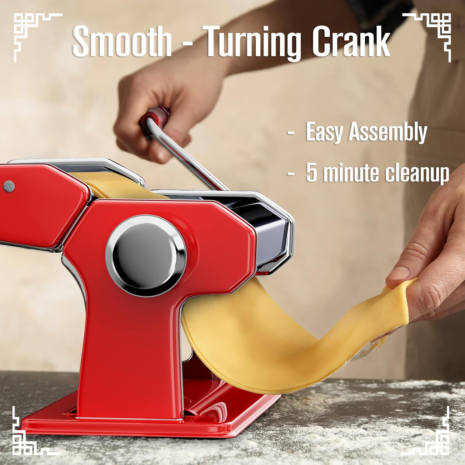 Pasta Maker Machine, Pastas Roller, Noodle Cutter, Stainless Steel, 8”x6”, 150 mm, Red, Dough Conditioning, Adjustable Thickness, Clay Polymer Press, Manual, Hand Crank, Pastamaker Machines