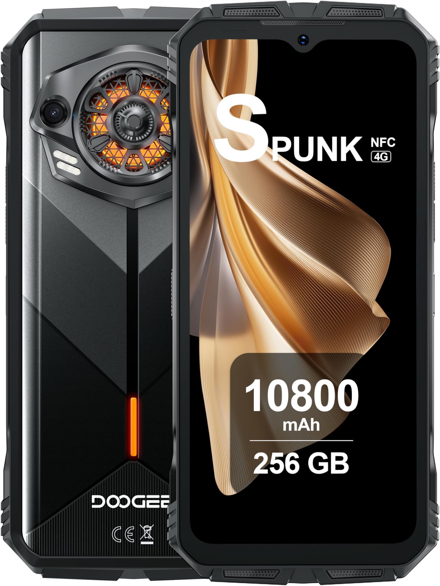 DOOGEE S Punk Rugged Smartphone Android 14, Breathing Light, 34mm Large Speaker, 10800mAh, 6.58" FHD+ Display, 16GB RAM+256GB ROM, 50MP Camera, Octa Core, 4G Dual SIM Cell Phone, Face ID, NFC, Black