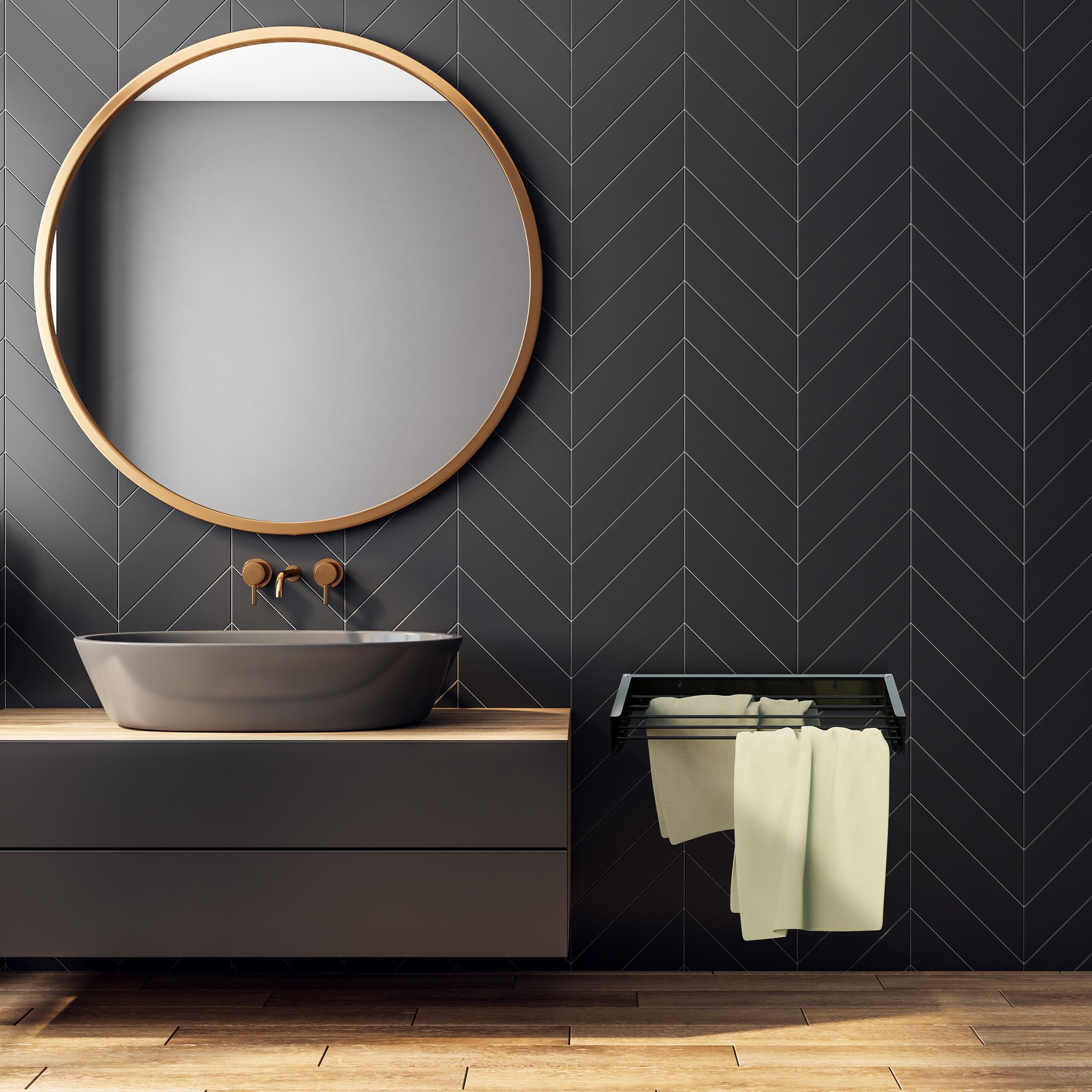 Relaxdays Stendino da Parete Pieghevole, HLP: 11,5 x 85 x 42,5 cm, Filo Asciugatura 4,15 m, Stendibiancheria, Nero