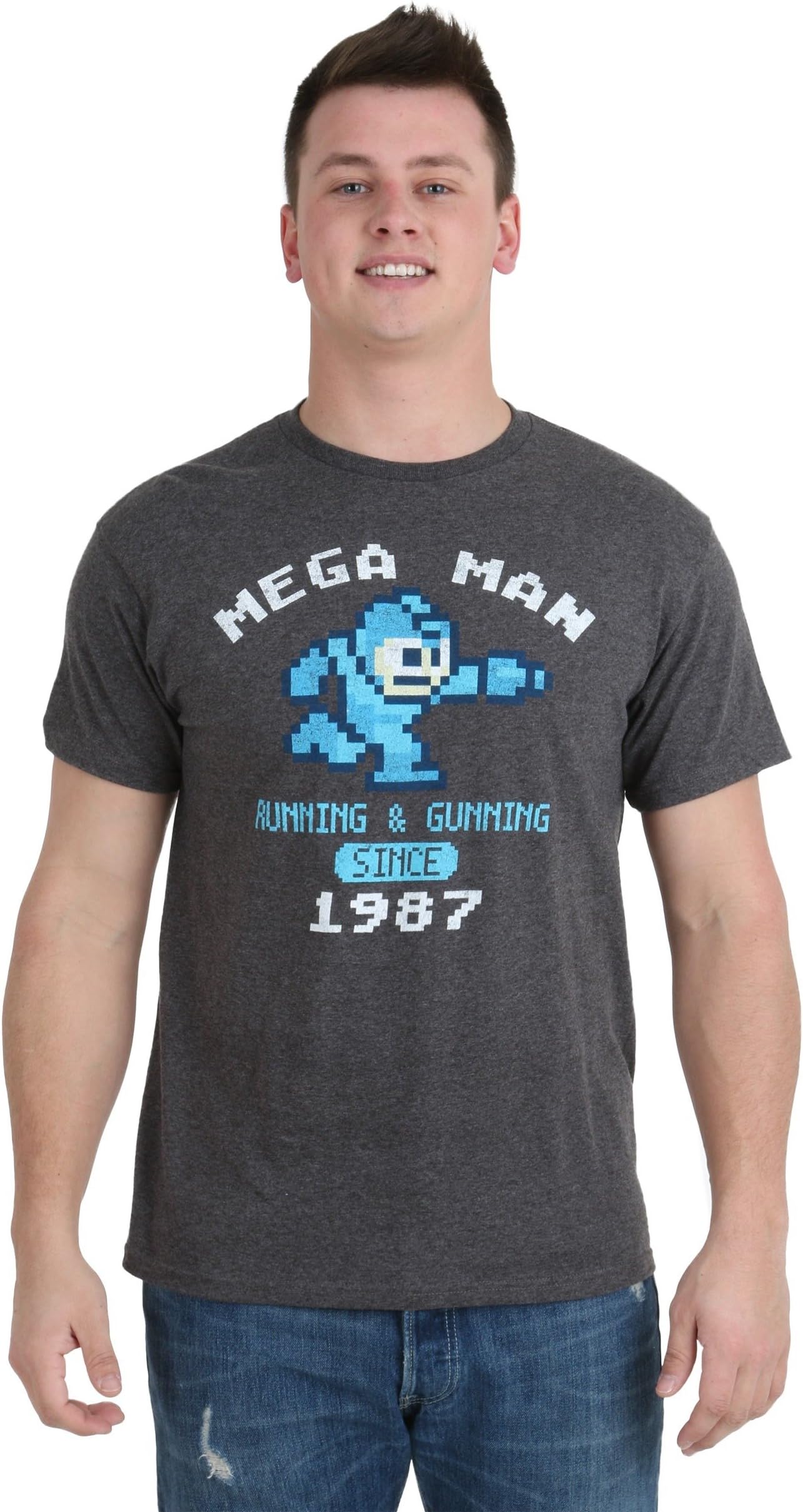 Men's Mega Man Running and Gunning Since 1987 Vintage T-Shirt