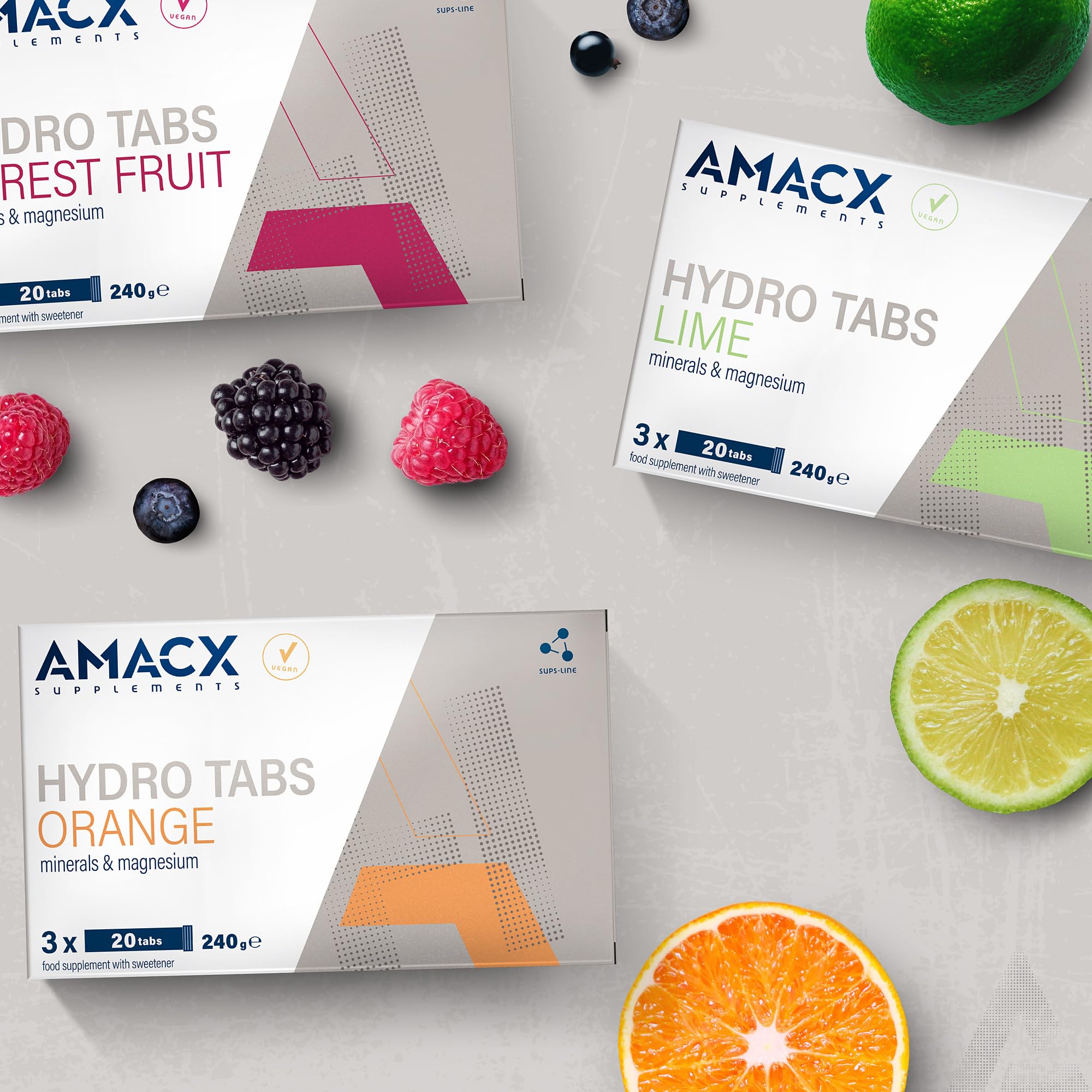 AMACX Hydro Tabs – Tabletas de Electrolitos sin Azucar con Vitamina C – 3 x 20 Tabletas Efervescentes de Magnesio – Electrolitos Hidratacion – Sales Minerales para Deporte – Lima