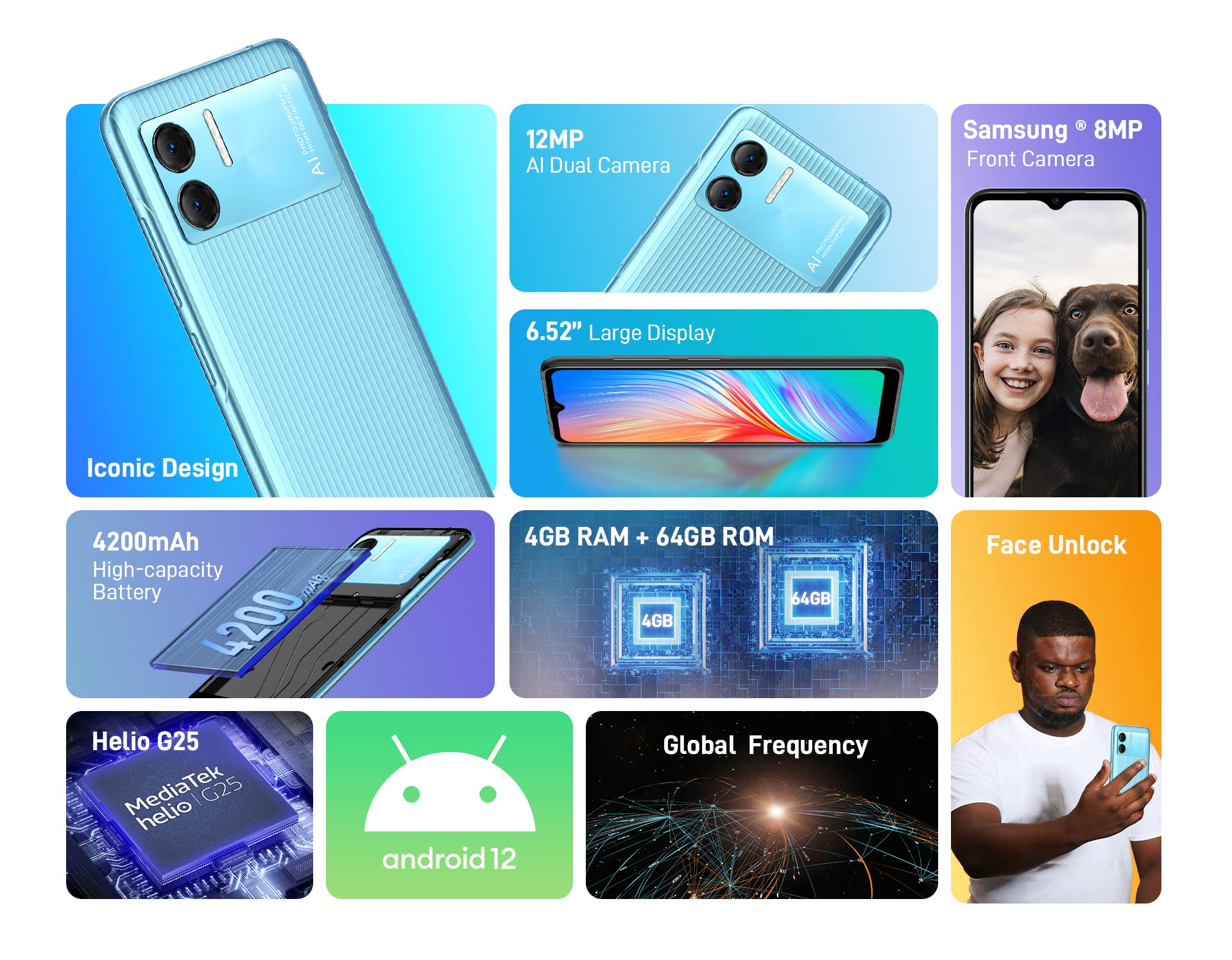 DOOGEE Android 12 Sim Free Smartphone X98 PRO, 6.52'' HD+ Screen