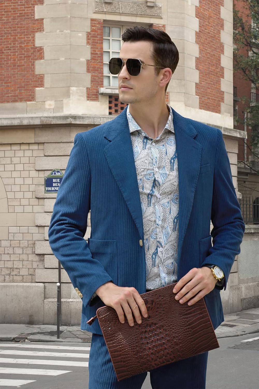 Men Corduroy Suit 2 Pieces Slim Fit Vintage Mens Coat 1 Button Tuxedo Blazer Pants for Wedding Business - Image 7