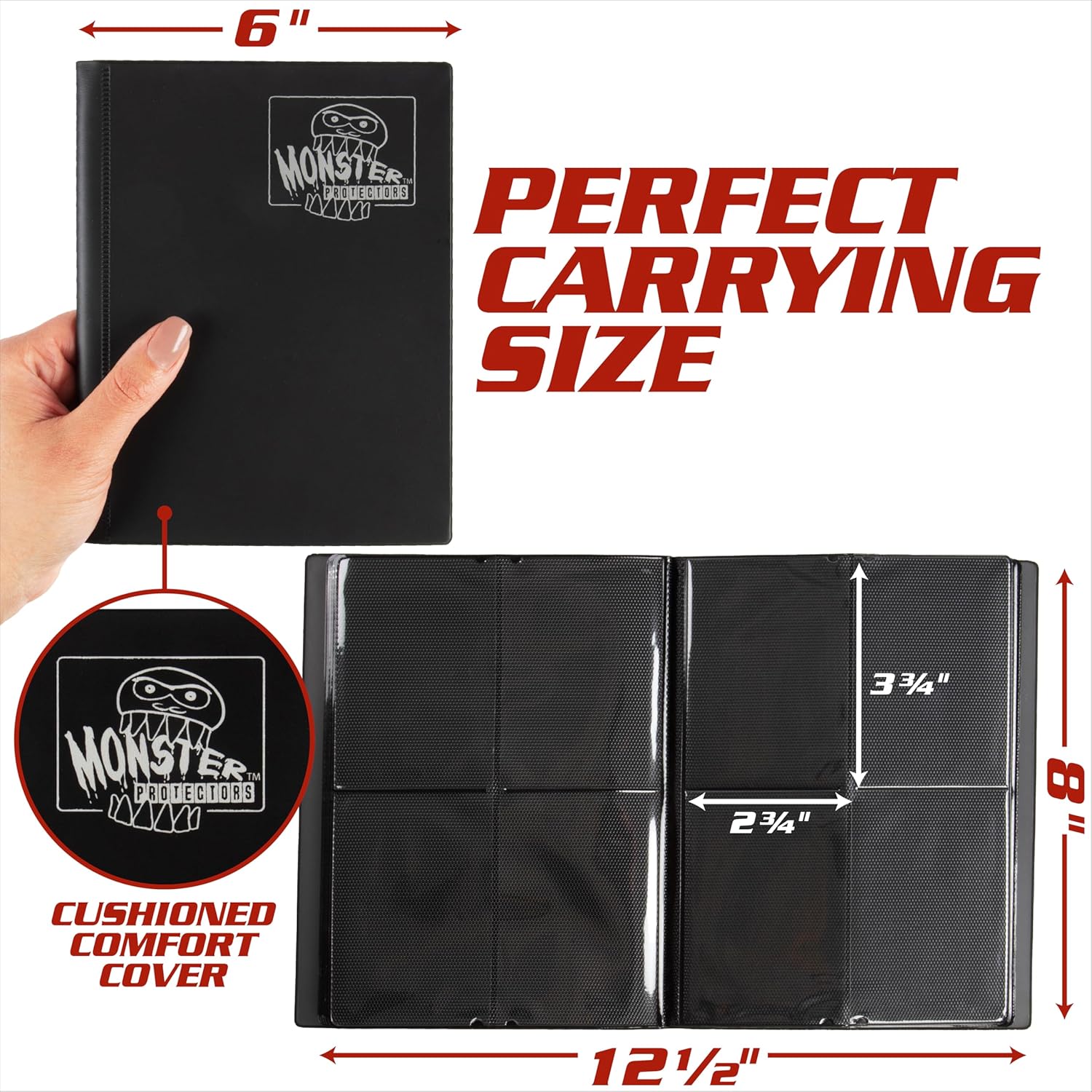 Monster 4 Pocket Trading Card Album - Matte Black Binder, Anti-Theft & Anti-Drop TCG Protection w Side Loading Pockets, Holds 160 Cards-Compatible with Major Trading Card Games