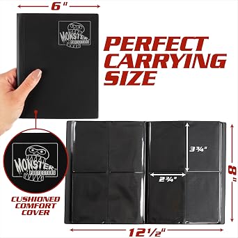 The Original Monster Trading Card Album- 20 Side Loading 4-Pocket Per Page TCG Binder -Holds 160 Sleeved Trading Cards - Holofoil Red - Compatible with Yugioh, Pokemon, MTG Magic the Gathering Cards