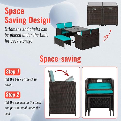 Miniatura 4 de Juego de mesa y sillas de patio, juego de muebles de patio al aire libre, juego de comedor de 9 piezas que ahorran espacio, juego de comedor al aire