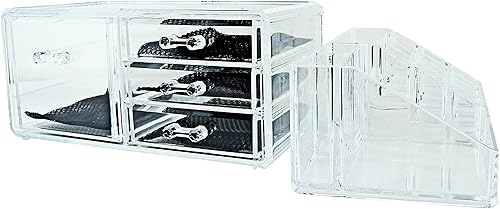 Miniatura 5 de 6 goodeals, 4 cajones acrílico cosméticos Make Up organizador & joyas almacenamiento visualización de 2 piezas Set última intervensión lipstick Caso