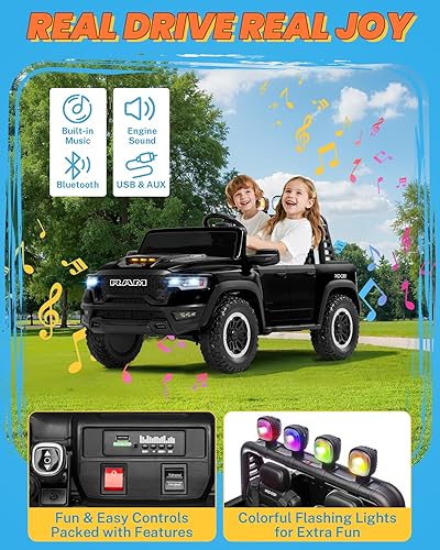 Miniatura 3 de ENYOPRO Carros Montables de 24V para Niños Grandes, RAM 1500 RHO con Licencia de 2 Asientos, Carro Montable para Niños Pequeños con Control Remoto,