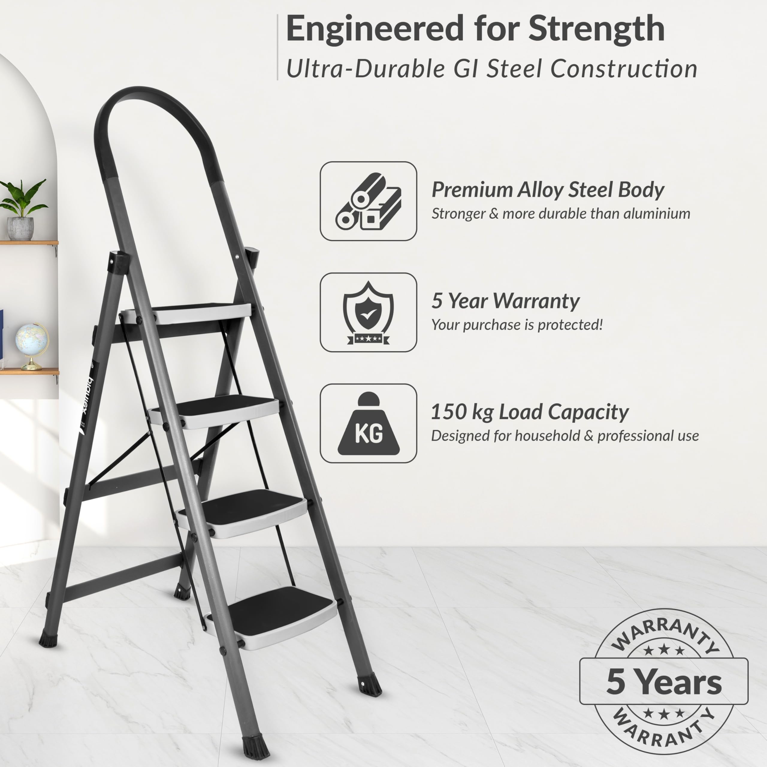 Plantex 4 Step Steel Ladder - Durable & Safe -6