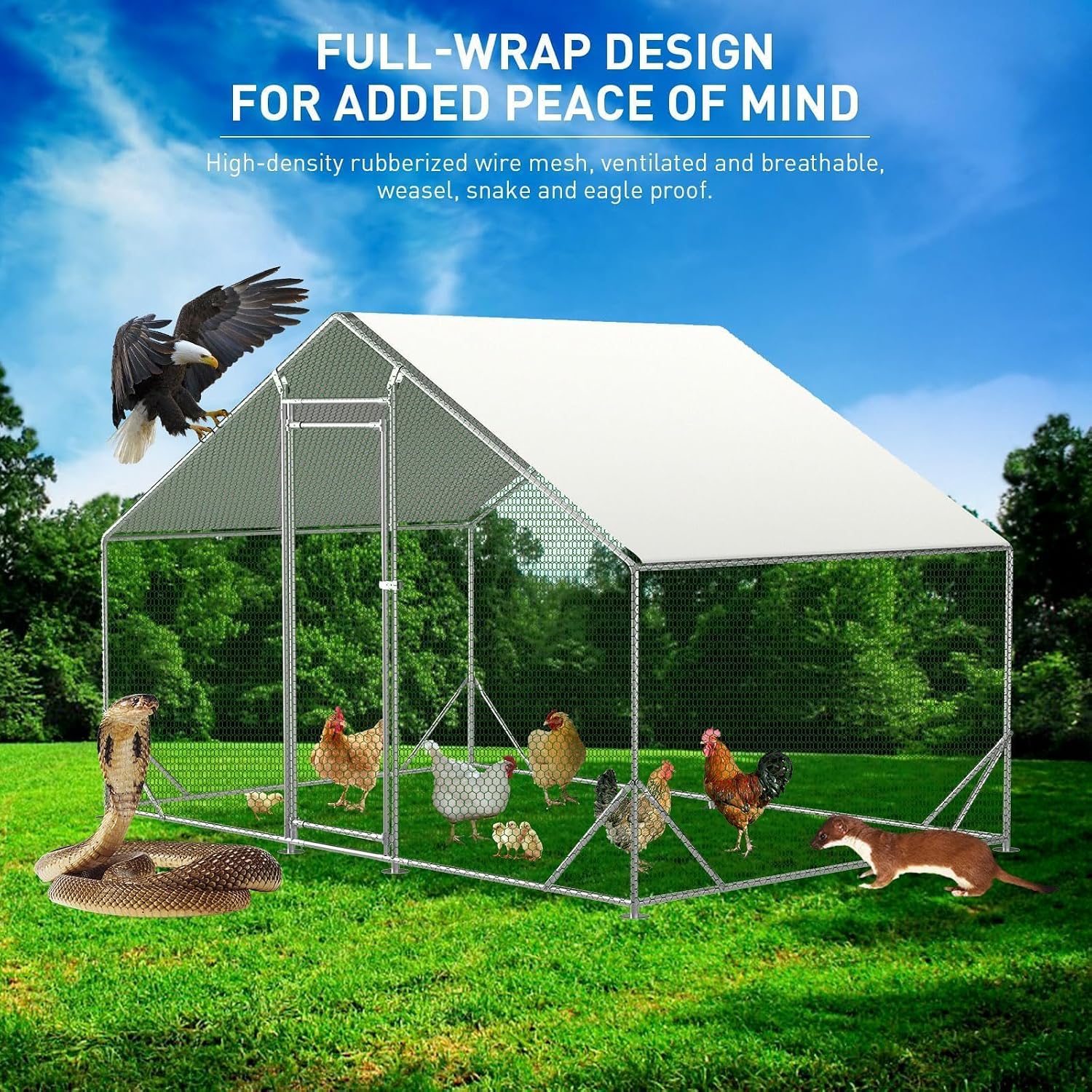 2026 Upgraded 10' x 7' x 6.6' Large Metal Chicken Coop with Run for 6 Chickens, Chicken Runs for Yard with Cover for Water-Resistant, Walk-in Poultry Cage Chicken Pen/House Outdoor for Duck, Rabbit