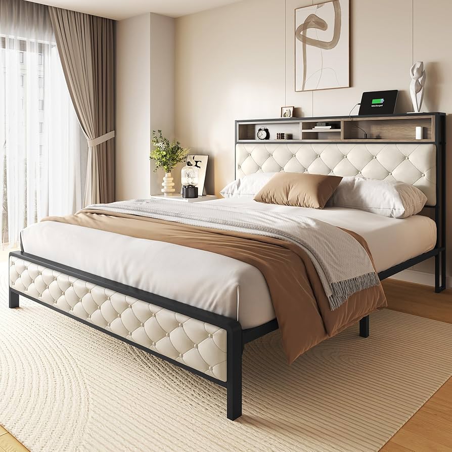 ベッドフレーム BED + MATTRESS with storage - 160x200 cm Amazon.com: YITAHOME Queen Size Bed Frame, Upholstered