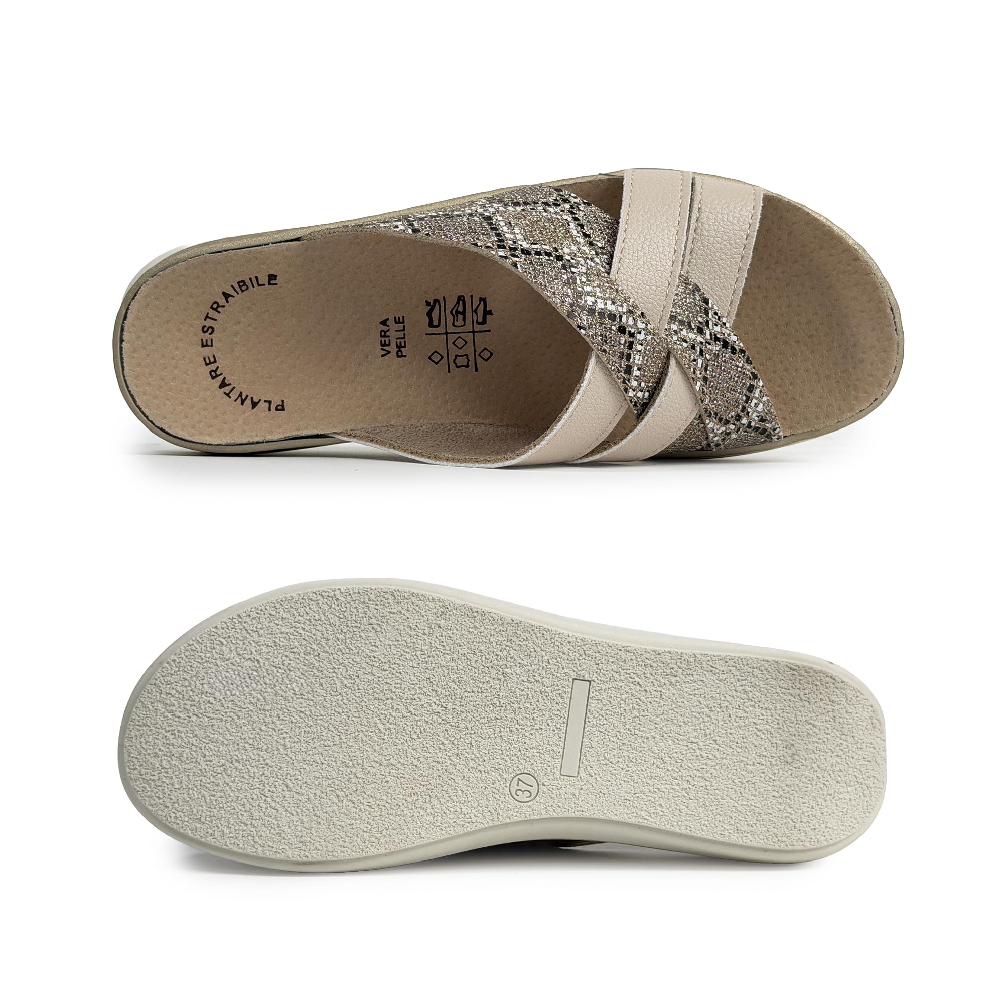 JOMIX Sandalias Mujer Ortopédicas de Cuña Elegantes Zapatillas Verano Cómodas con Plantilla Ergonómica Extraíble Piel para Mujer Mayor y Señora