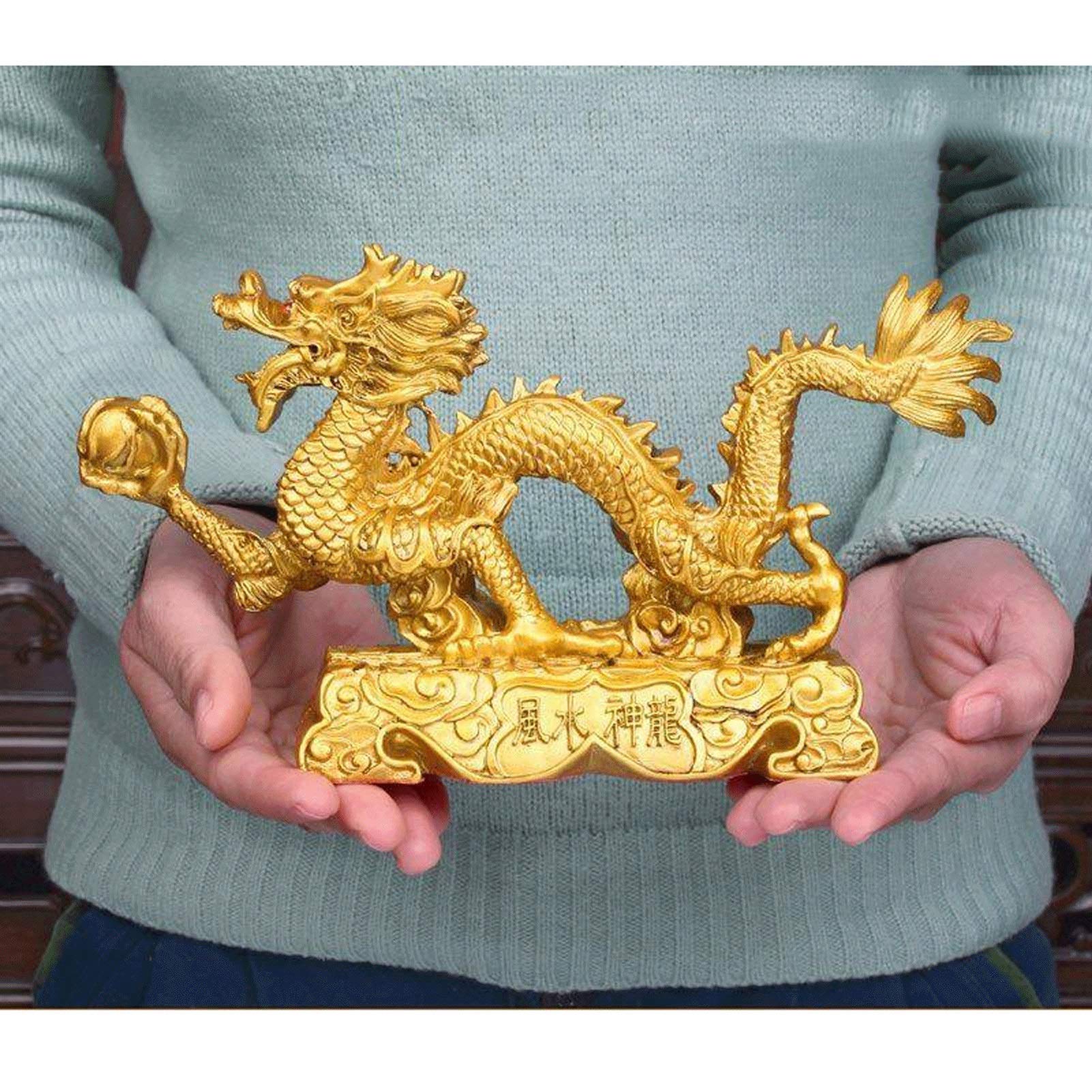 Estatua/Decoración de sobremesa Estatua Estatuilla de la Riqueza Golden Resin Chinese Zodiac Dragon Statue Feng Shui Home Office Tabla Top Decor Collection Adorno de Escritorio(M)