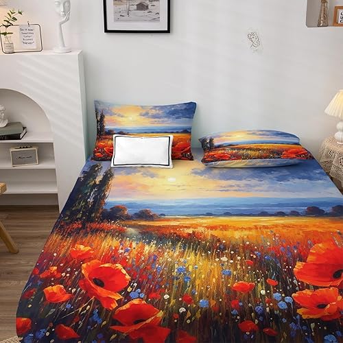 Miniatura 10 de Wildflower Sábanas tamaño Queen  Sábanas de cama botánicas florales, microfibra suave y bolsillo profundo, sábanas y fundas de almohada estampadas