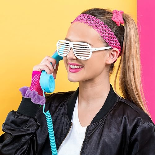 Miniatura 6 de 24 piezas de coleteros de neón para el cabello de los años 80, accesorios para el cabello de neón para mujeres, bandas elásticas para el cabello,