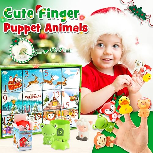 Miniatura 5 de Calendario de Adviento de Navidad con juguetes de animales de granja para niños, calendarios de cuenta regresiva de 24 días, marionetas de dedo,