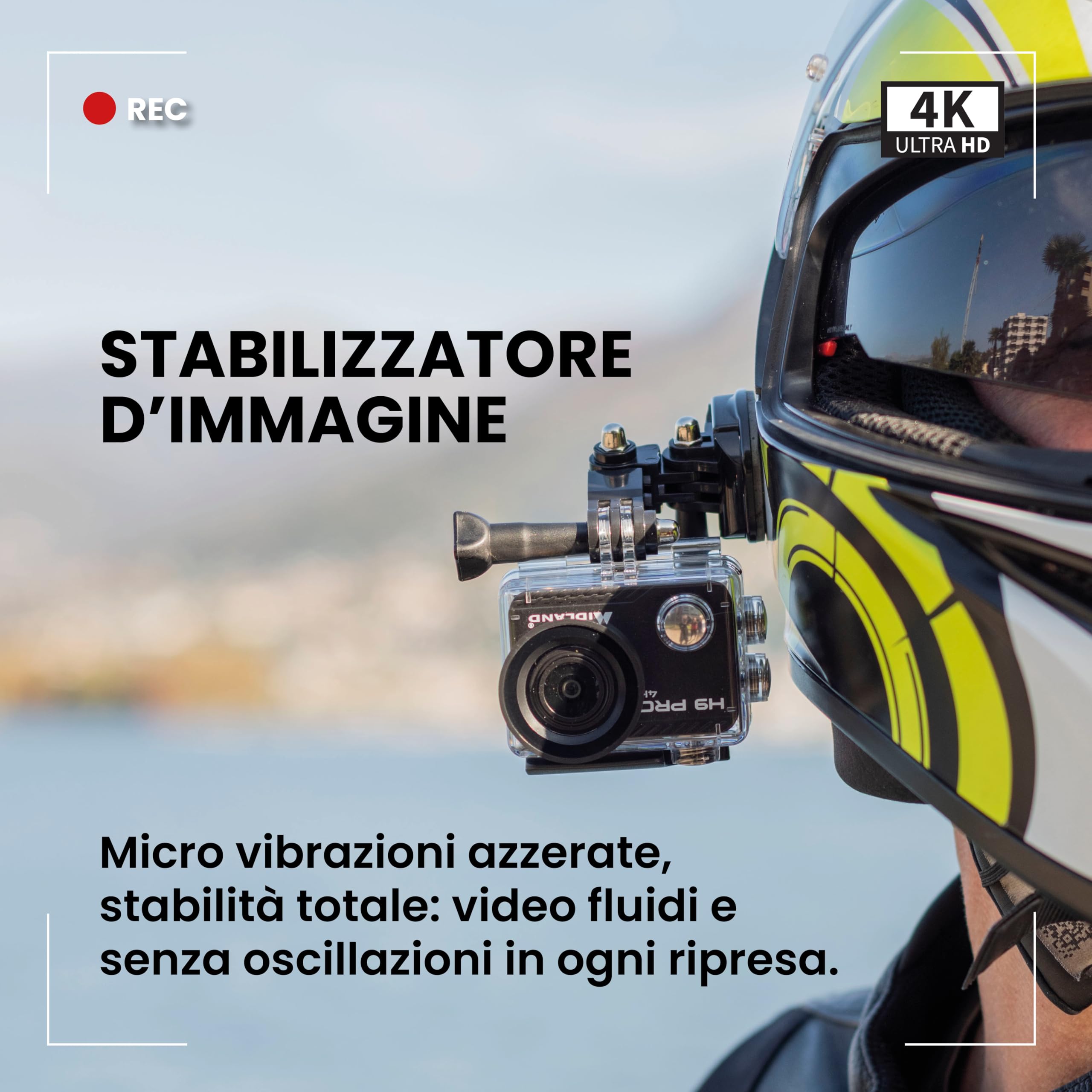 Midland - Action Cam 4K H9 Pro WIFI con Remote Control, Videocamera Sportiva Macchina Fotografica Subacquea 30m, Autonomia 2H, 30fps, Foto 20MP, Touchscreen IPS, 7 Modalità Video, Controllo Smartphone