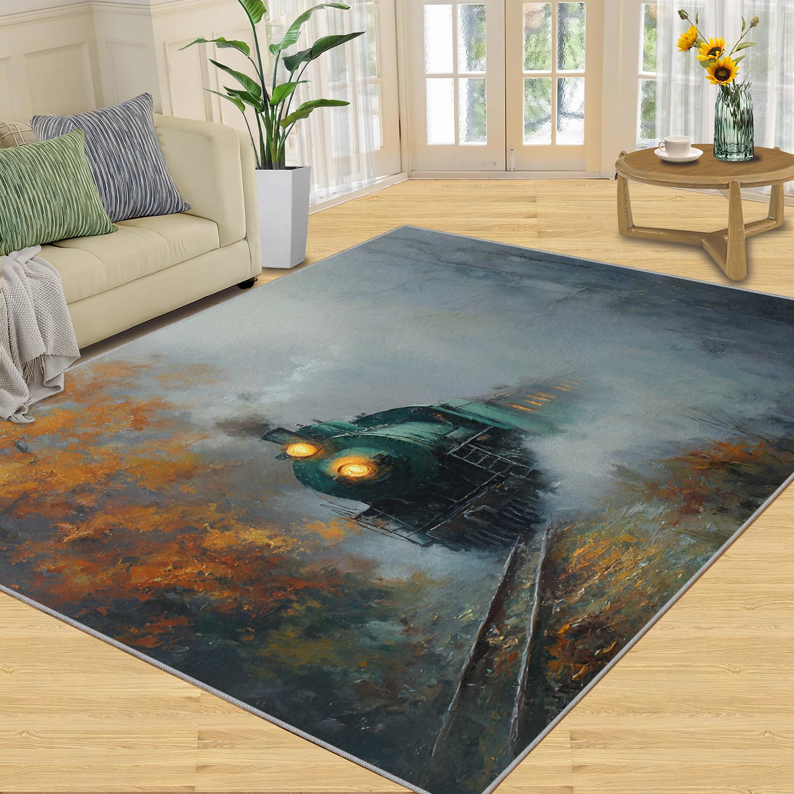Tapis de salon minimaliste lavable avec motif de branches d'arbre élégant pour votre maison