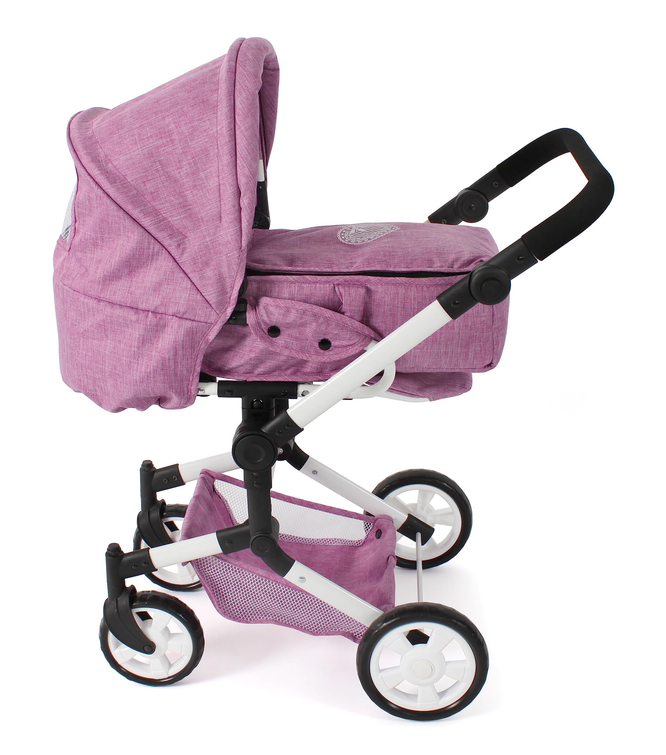 Bayer Chic 2000® wózek dla lalek Jara 3 w 1, różowy, składany, uchwyt z regulacją wysokości 47-78 cm, torba transportowa, lalki do 52 cm, 4-8 J.