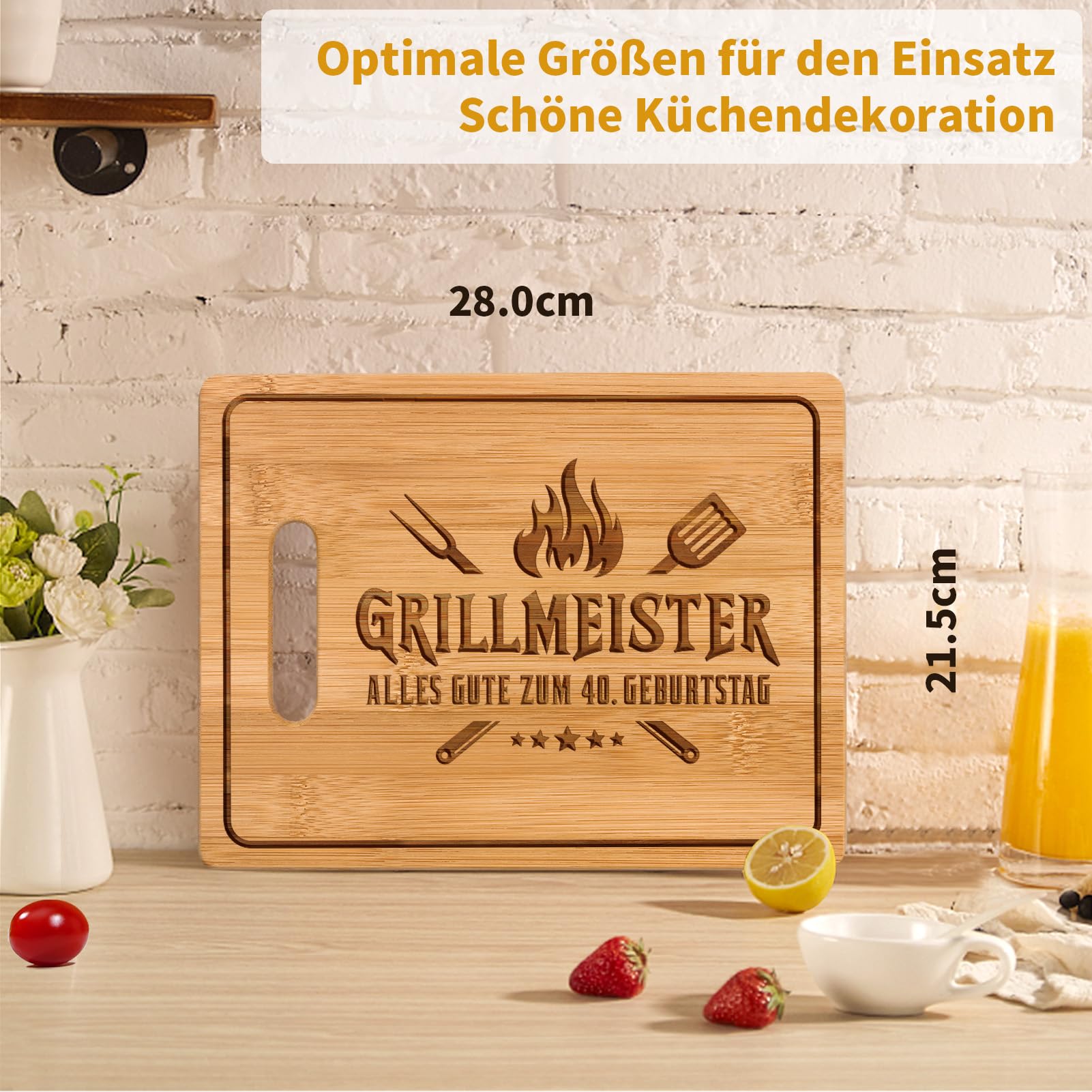 CheriGift 40 Geburtstag Männer - Grill Meister Bambus Schneidebrett, Grill Geschenke zum 40 Geburtstag Mann Papa Freund Onkel Bruder Patenonkel