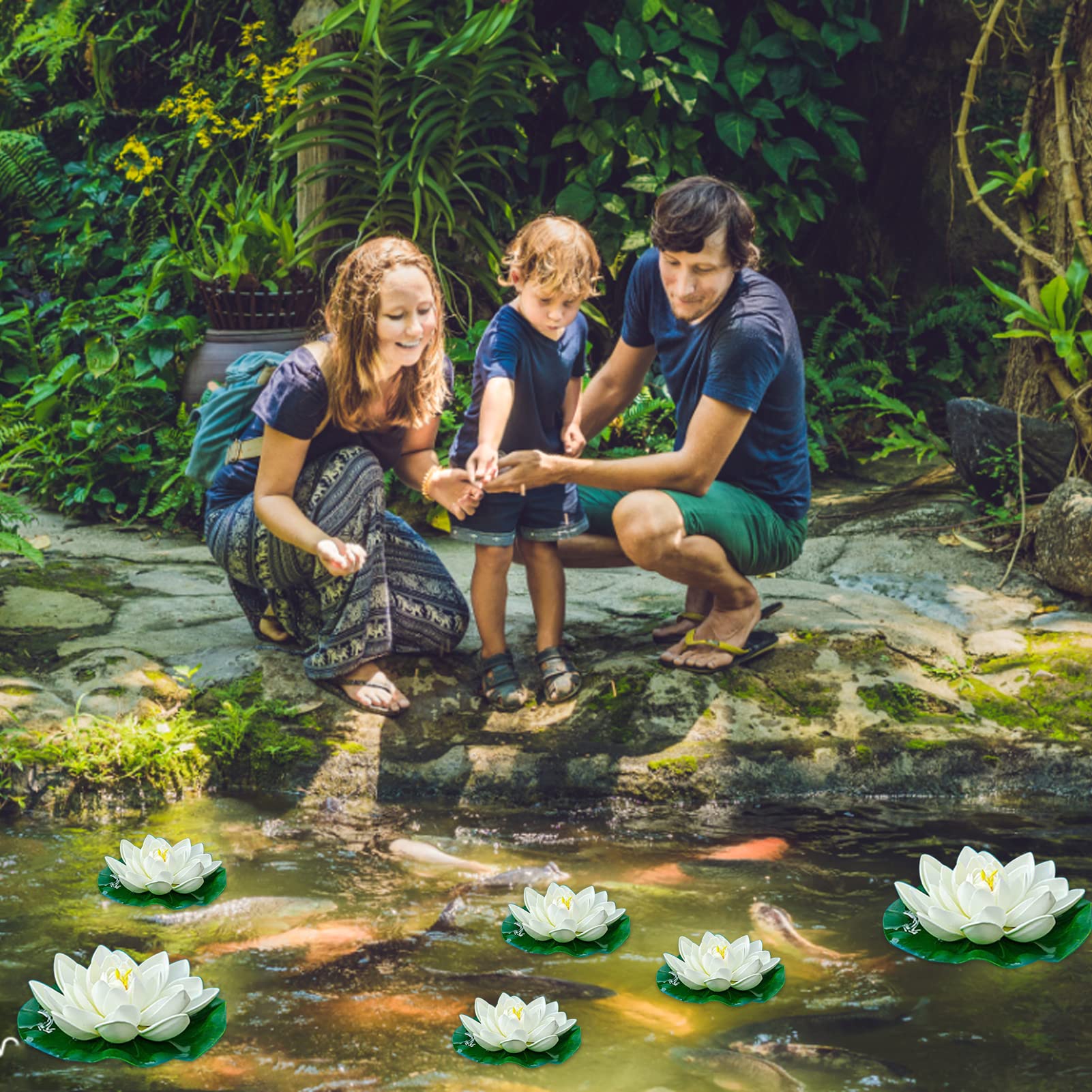 Fiori di Loto Artificiali, 6PCS Fiore Galleggiante per Laghetti, Piscina e Acquario - Piante Decorative per Giardino
