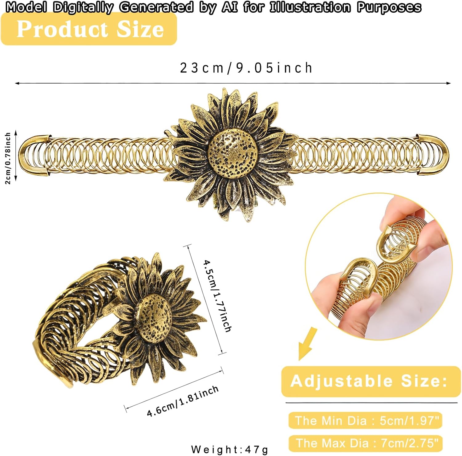 Sunflower Curtain Tiebacks 2 Pack Vintage Gold Daisy Curtain Holdbacks,No Drill Curtain Ties & Auto-Closing Spring Wire,Boho Curtain Tie Backs for Farmhouse Kitchen Living Room Bedroom Decor