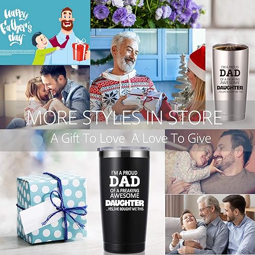 Miniatura 7 de momocici Vaso de 20 onzas con texto en inglés "I'm a Proud Dad of a Freaking Awesome Daughter". Regalos para papá de hija, hijo, esposa, cumpleaños,