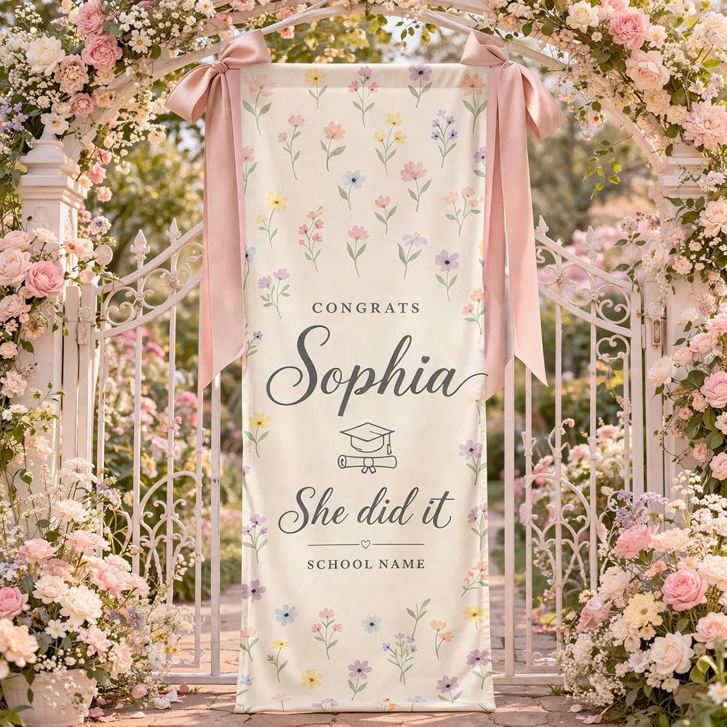 Spring Graduation Linen Amazon.com: Personalized Floral Graduation Welcome Sign Fabric Banner ...