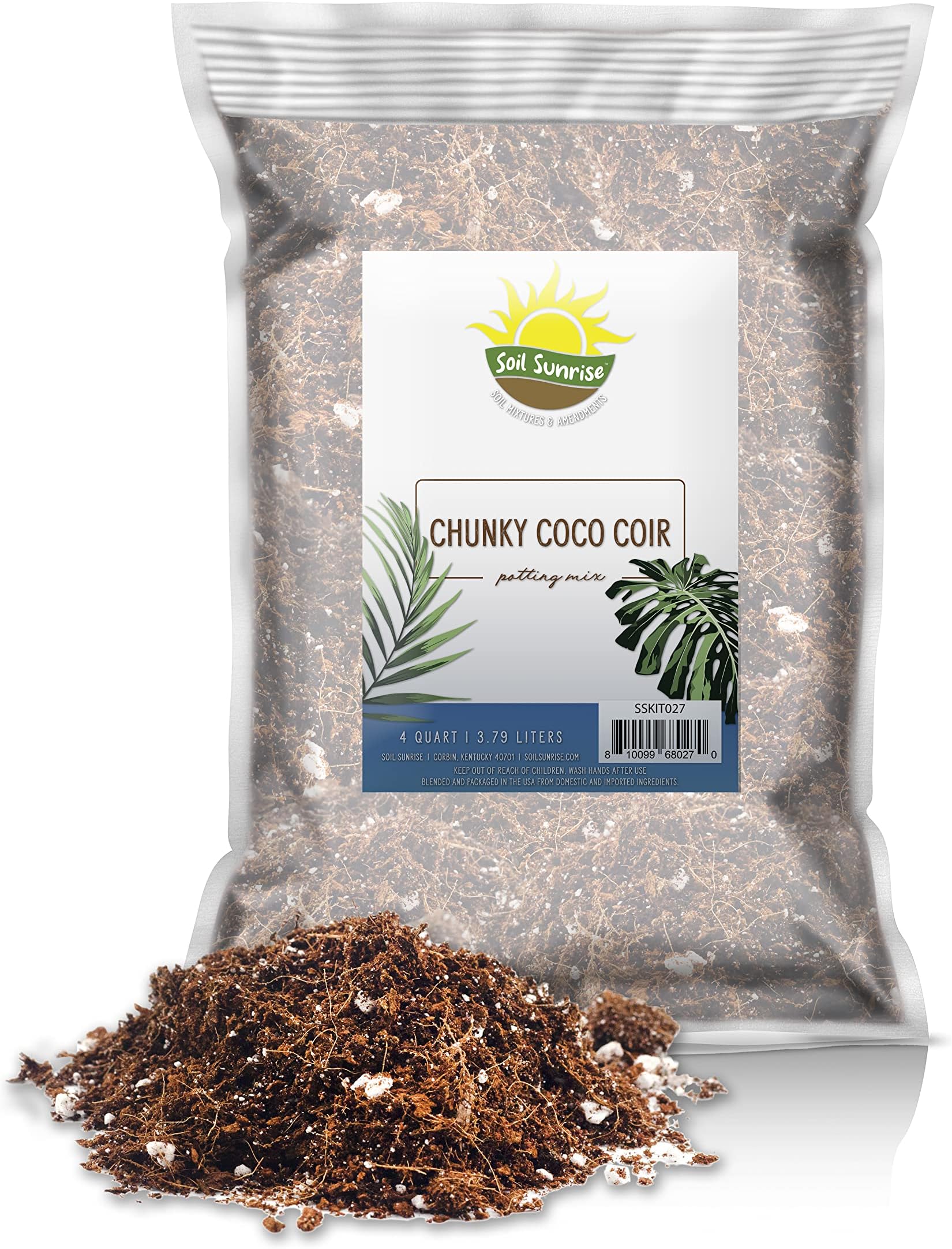 Chunky Coco Coir Potting Mix (4 Quarts), Coco Coir, Coco Chips, and Worm Castings Soil Amendment