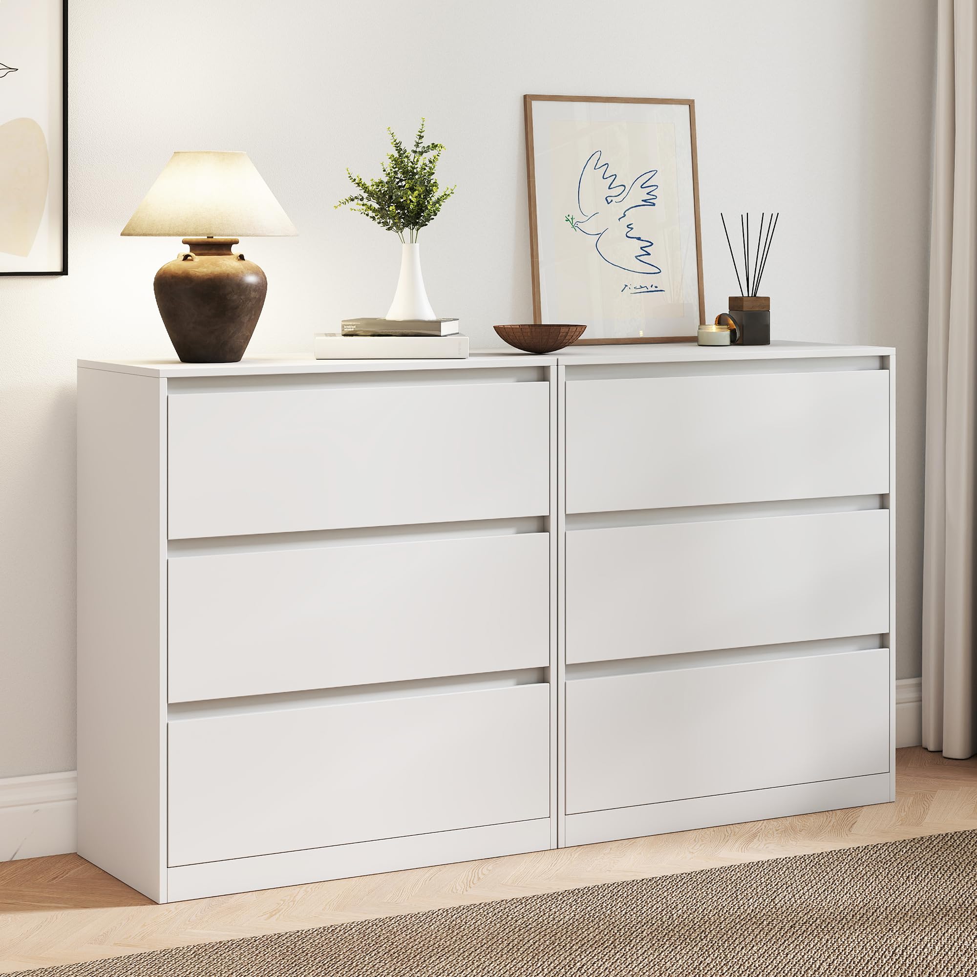 AMERLIFE 63" DIY Modular Storage Cabinet, Double 3-Drawer Freestanding Unit