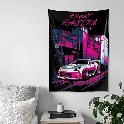 Miniatura 21 de QEOPGNE Tapiz grande para colgar en la pared, diseño de puente de puerta dorada, grandes olas, japonés, retro, Jdm, auto, R34, tapiz para