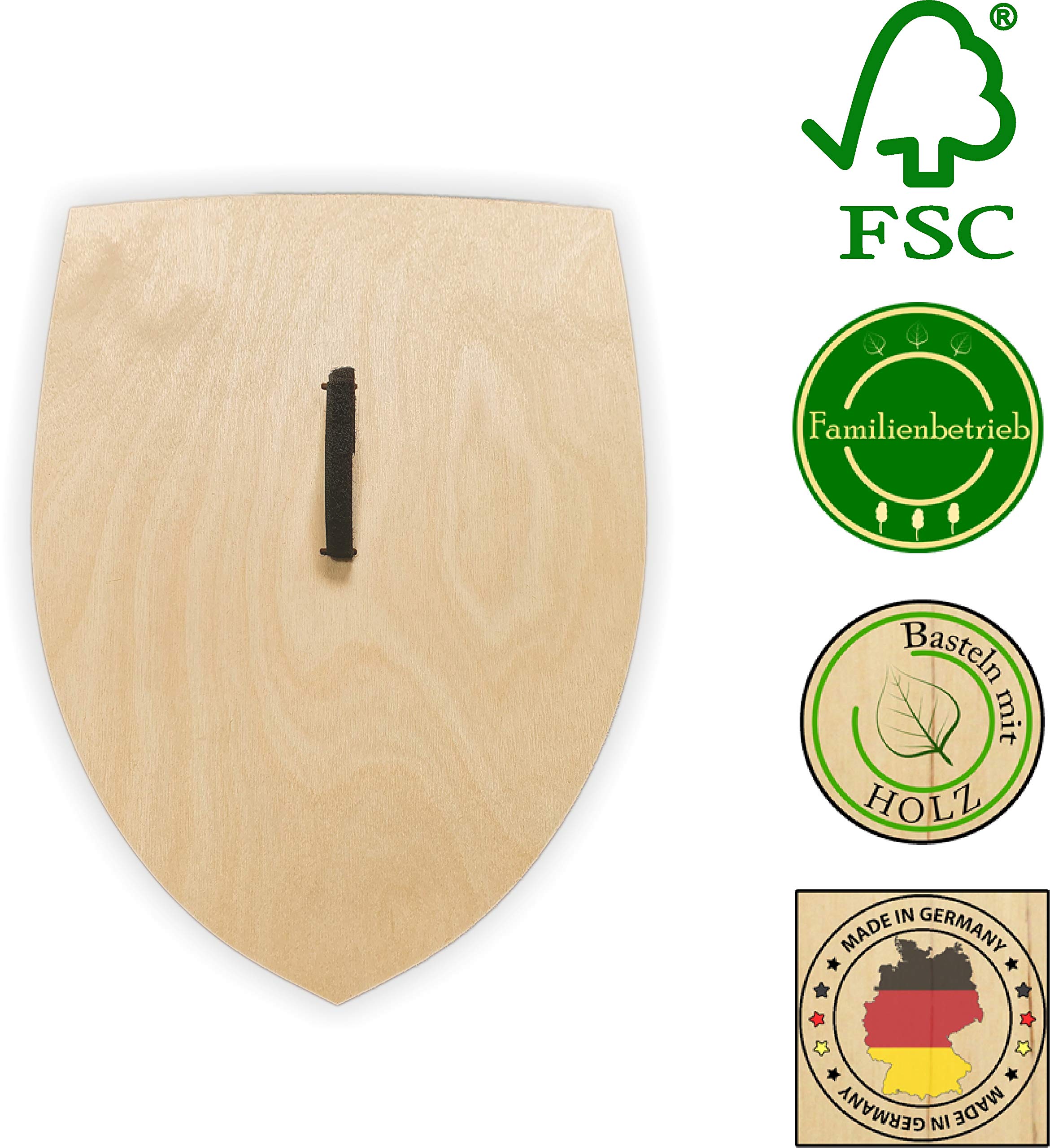 Herr Bo & Co 10x Ritterschild aus unbehandeltem 3mm Birkensperrholz, inkl. Halteschlaufe aus hochwertigem doppelseitigem Klettband, FSC-Zertifiziert, Made in Germany