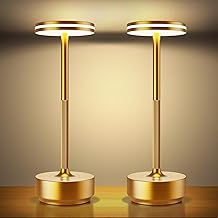 Hapfish LED Battery Table Lamp Wireless Set of 2 Modern Aluminium Dimmable Wireless Table Lamp 5000 mAh Waterproof Table Lamps Rechargeable Gold