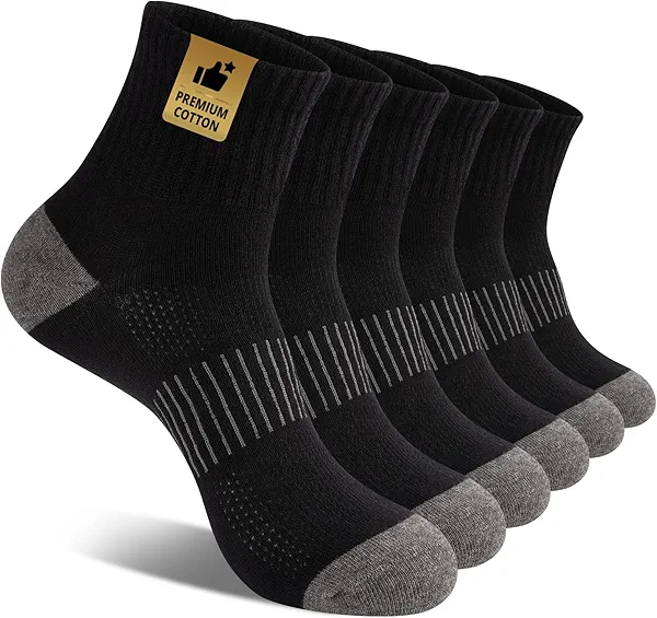 Heatuff Men's Ankle Socks Cotton Quarter Thin Moisture Wicking Casual Mid Socks Men (6 Pairs)