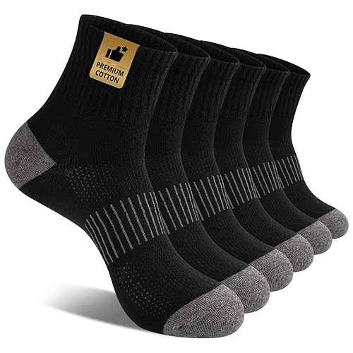 Heatuff Men's Ankle Socks Cotton Quarter Thin Moisture Wicking Casual Mid Socks Men (6 Pairs)