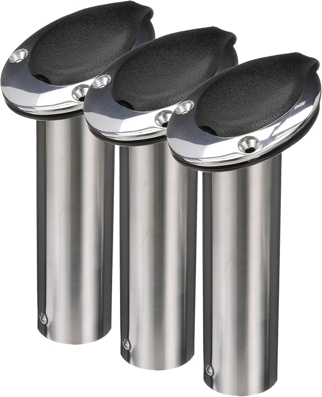 attwood 66362-7 Suporte para vara de pesca embutido em aço inoxidável, diâmetro de 5,08 cm, comprimento de 19,05 cm, flange superior de 30 graus, base aberta