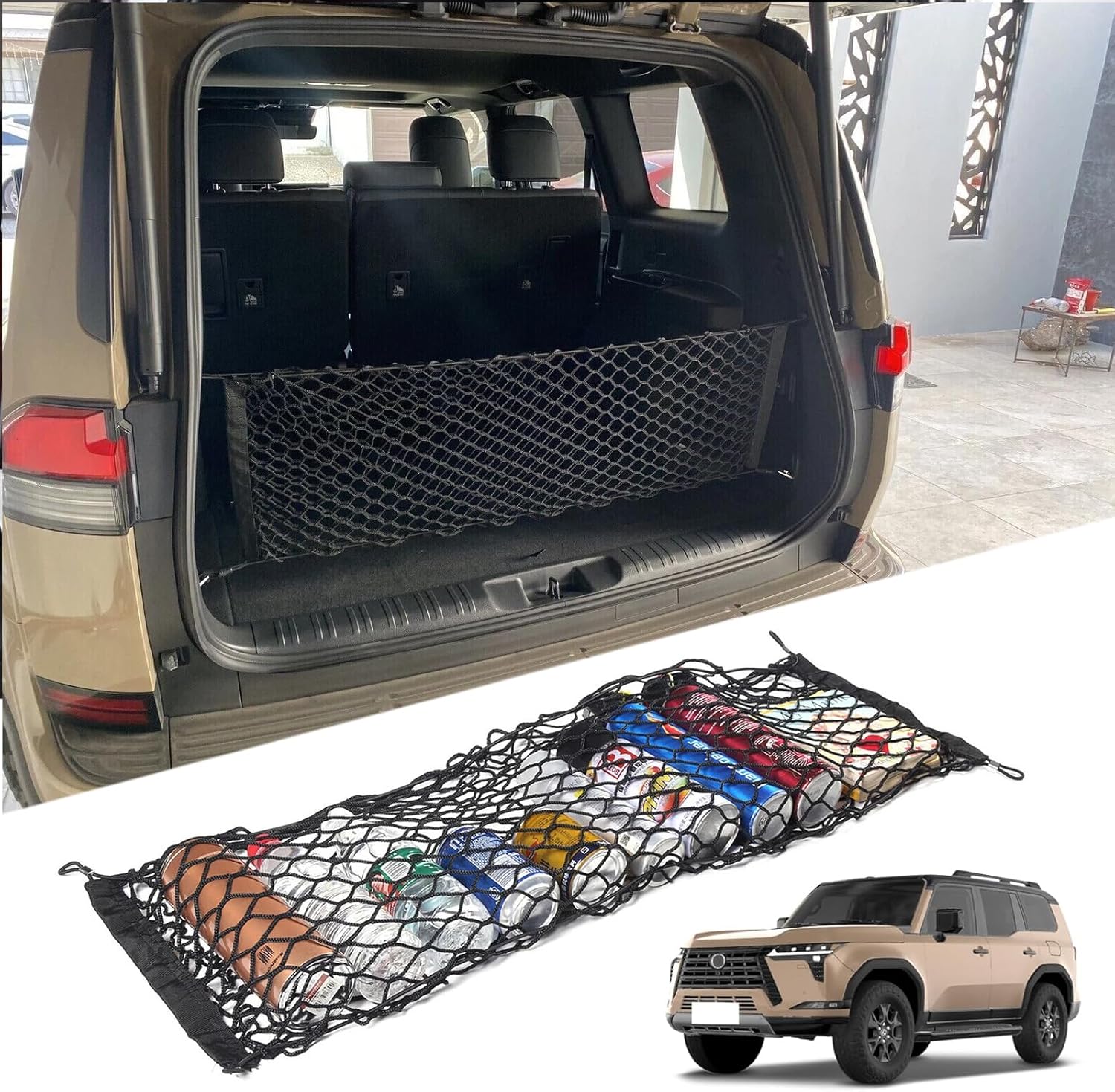 2 Pcs Trunk Organizer Cargo Net for 2024 2025 2026 Lexus GX550 GX 550h J250 Baby Land Cruiser Overtrail,Envelope Style&Rear Trunk Floor Style Cargo Net Car Trunk The GX Accessories