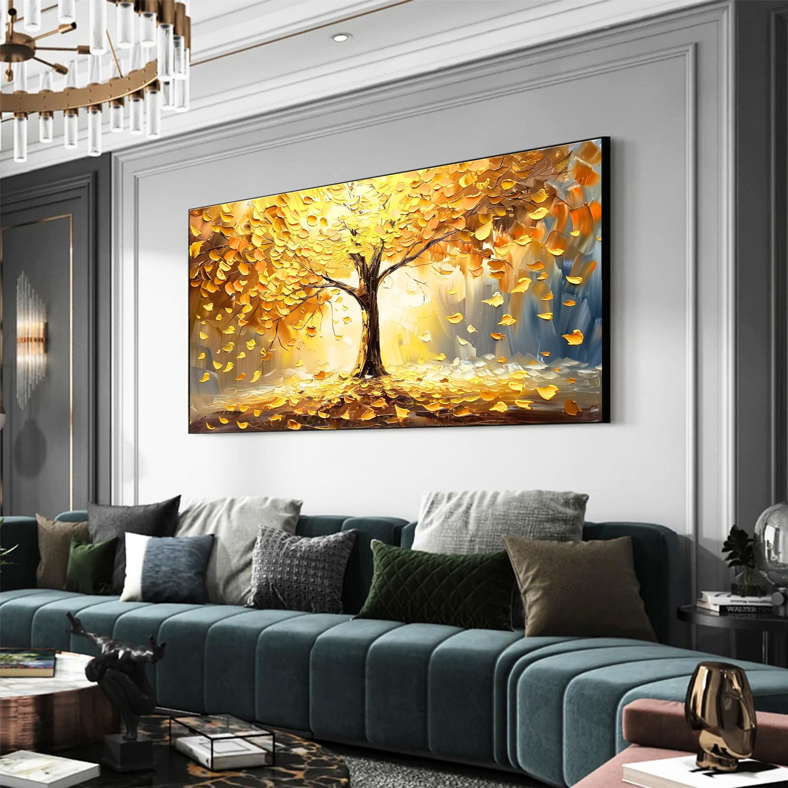 Golden Tree Canvas Wall Art, Tree of Life Canvas Wall Art, Golden Foliage Picture Print, Rustic Botanical Print Decor, Luxury Painting, Nature Decor