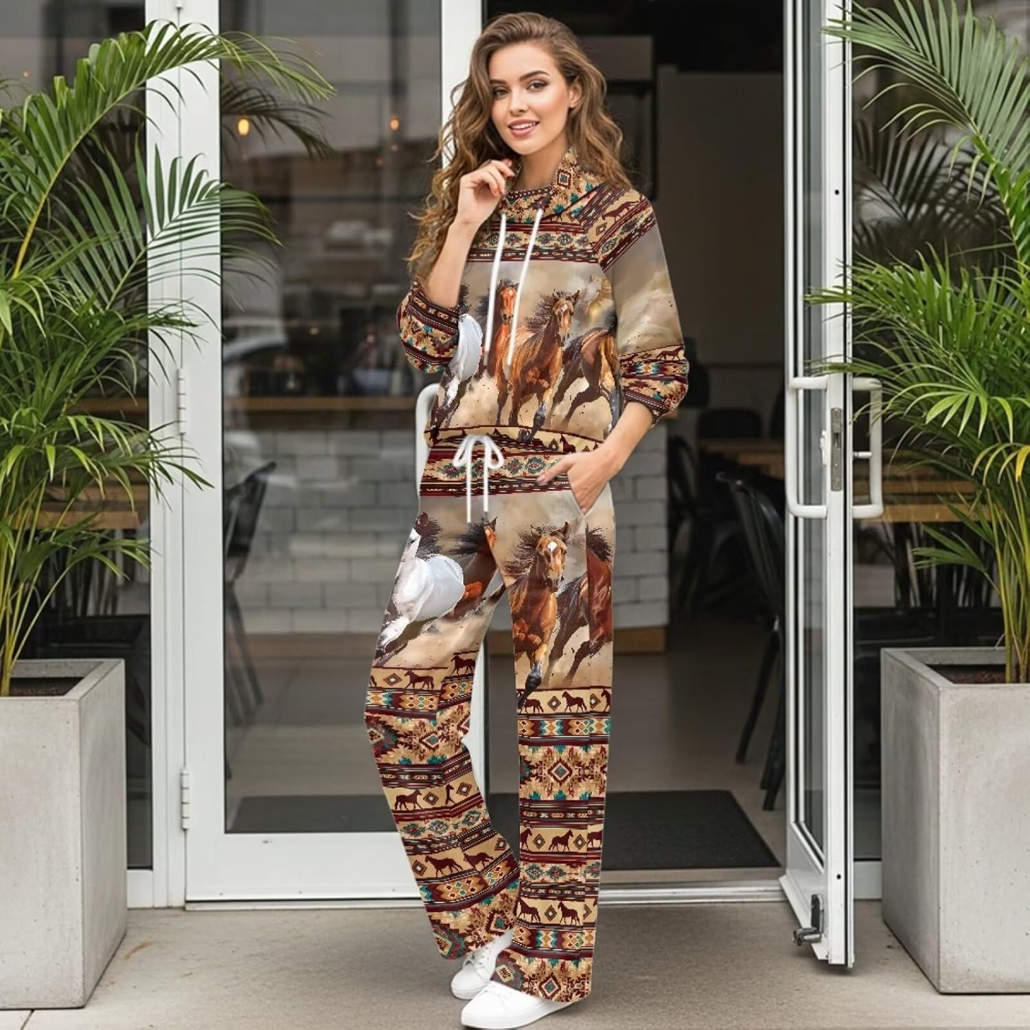 Fall Outfits 2 Piece Sets for Women XS-XL Sweatsuits Hooded Sweatshirt and Wide Leg Pants