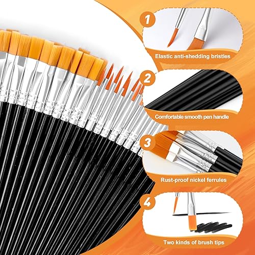 Miniatura 32 de Juego de pinceles de pintura acrílica, (20 paquetes/200 unidades), cepillos de pelo de nailon para óleo y acuarela, juego perfecto de pintura Rosa