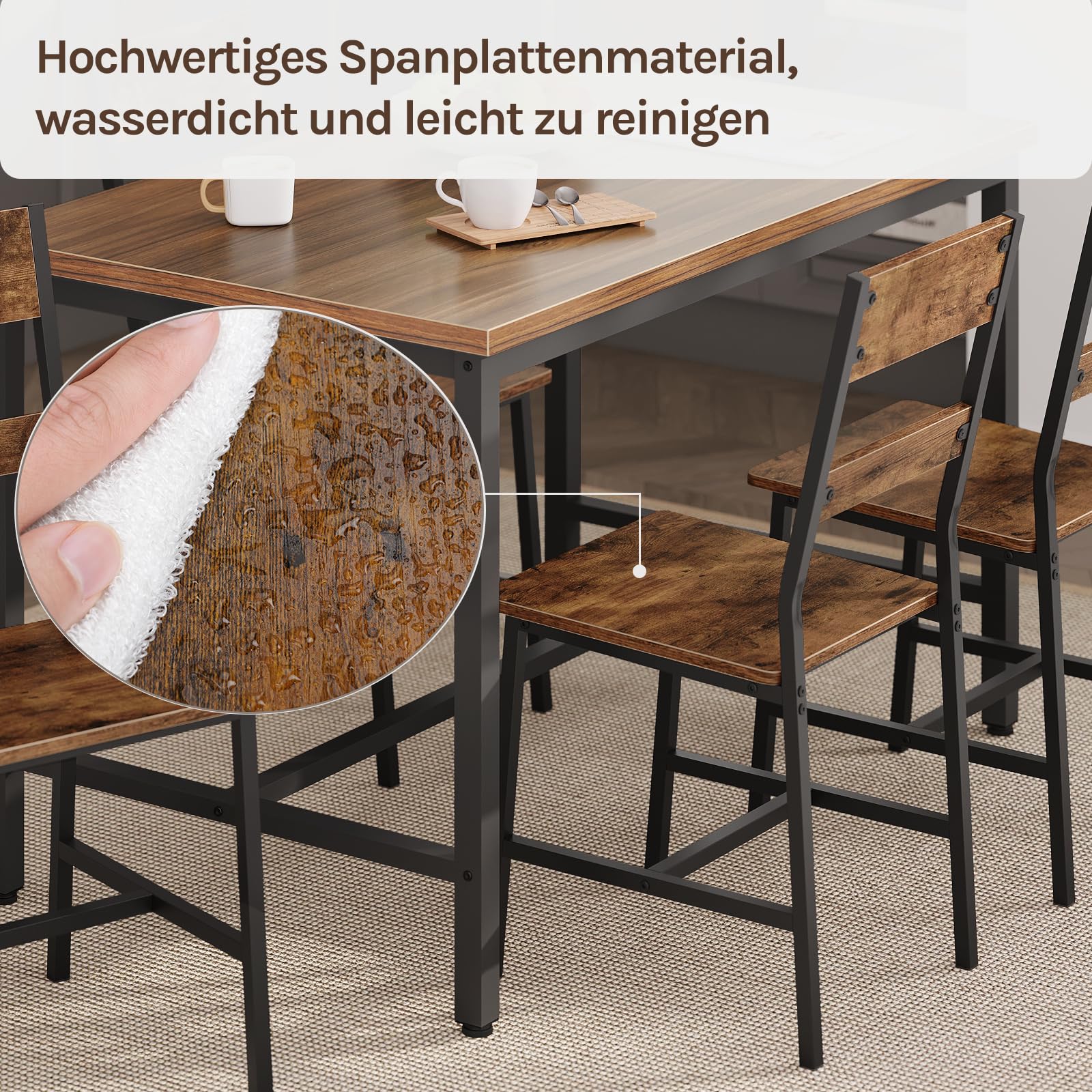 Esszimmerstühle 2er Set, Küchenstühle, Wohnzimmerstühle, mit Metallrahmen, ergonomischer Stuhl,für Küche Wohnzimmer Balkon, Industriestil, Rustikales Braun, K0027EZS-2