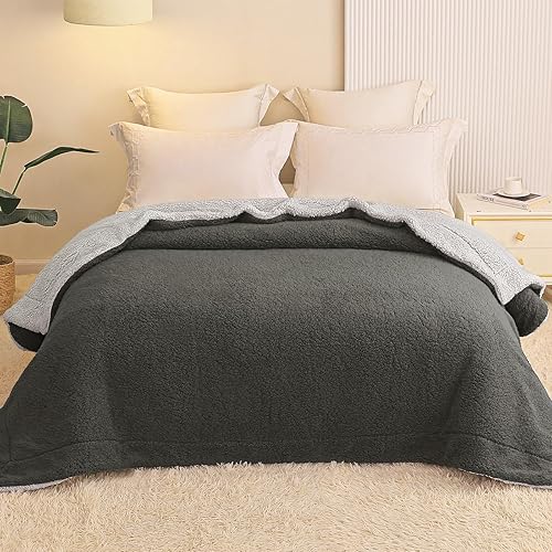 Miniatura 3 de Exclusivo Mezcla Manta reversible de forro polar Sherpa tamaño Queen, manta de felpa suave para sofá y cama, mantas gruesas y cálidas para todas las