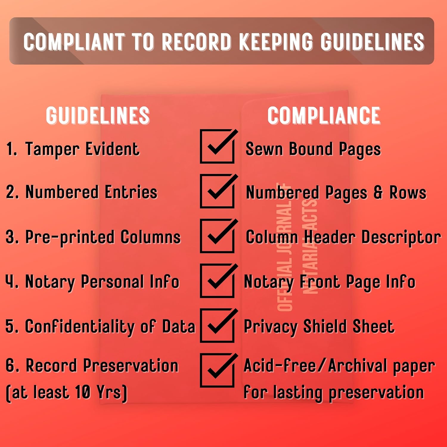 JC Classics Notary Journal Log Book Hardcover with Privacy Guard - Notary Log Book with 522 Notarial Record Entries - Compliant Notary Journal for Notaries for All States Except HI (Red)