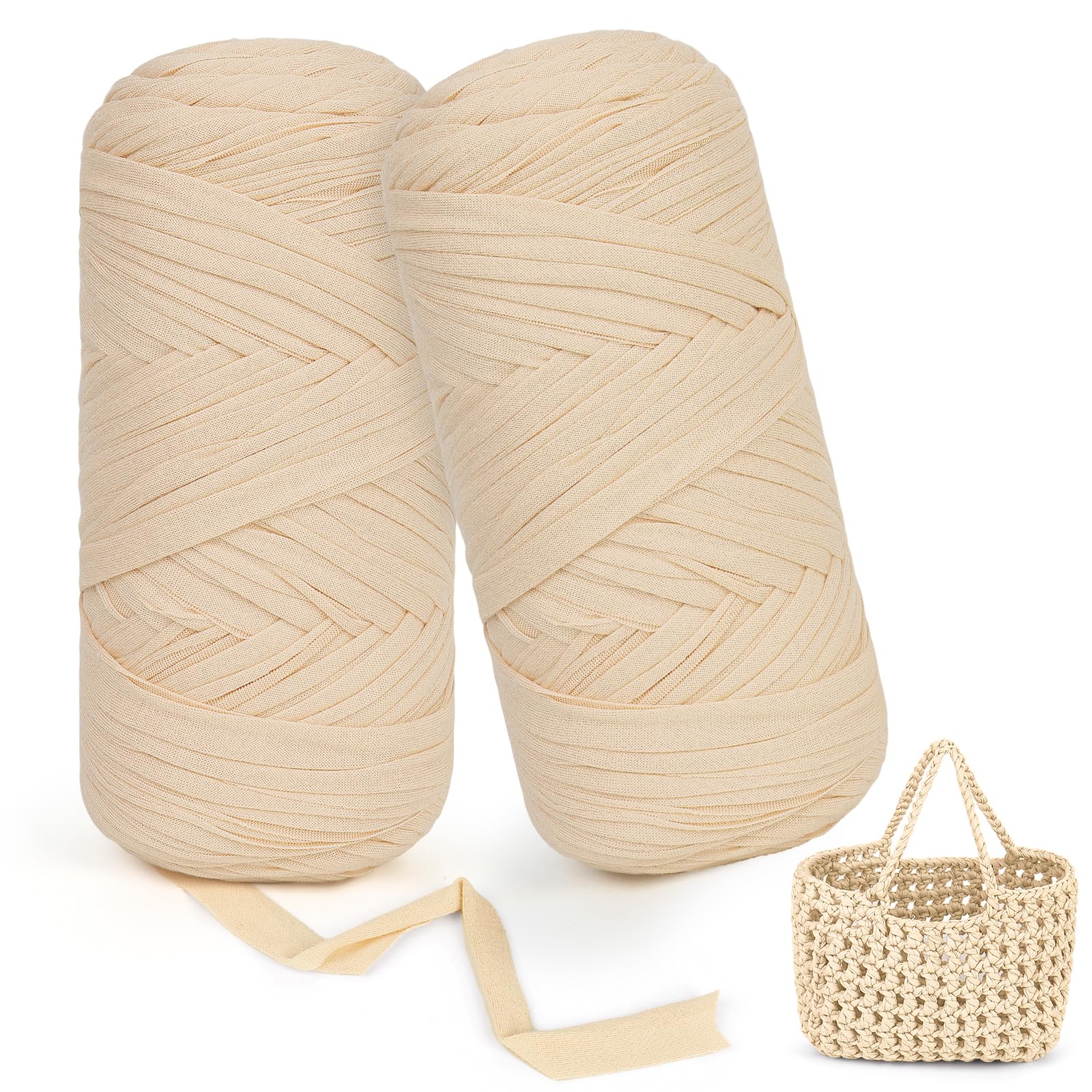 Aeelike T Shirt Yarn Beige, 2x200g Beige Tshirt Yarn for Crocheting Bags