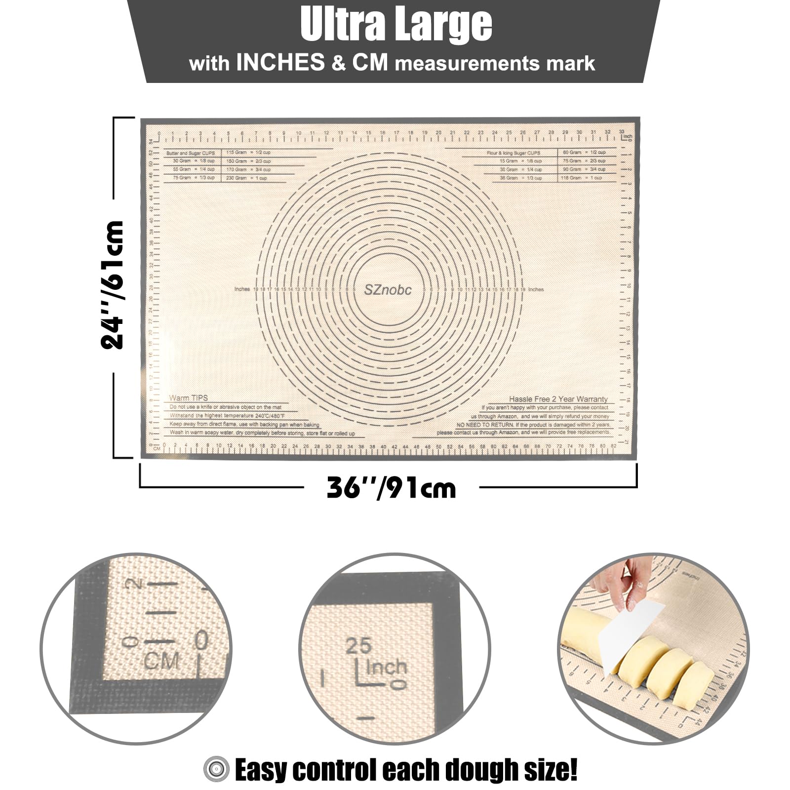 Tapete de silicona antiadherente para repostería de 36 x 24 pulgadas, perfecto para masa, tabla de pastelería, tapete de encimera de cocina, para masa, pastelería, corteza de pastel, fondant,