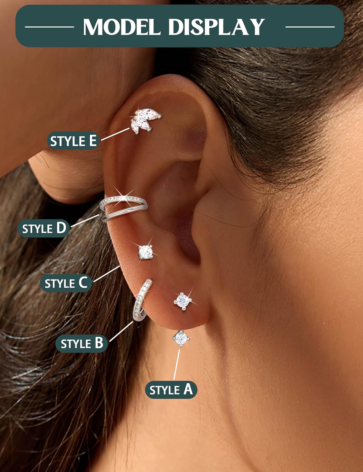 Florideco 925 Sterling Silver Earrings for Women Trendy Hypoallergenic Small Gold Hoop Earrings 14K Gold Plated Stud Earring Sets for Multiple Piercing CZ Ear Cuff Cartilage Earring Stacks - Image 4