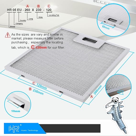 Upgraded Range Hood Filter Replacement 9x10.25Inch (230x260mm) 4-Layer S97018029 Aluminum Mesh Hood Vent Filter, HR Huare Technology Grease Filter, fits Broan B5 Series, Alternative 1932913, 2pack