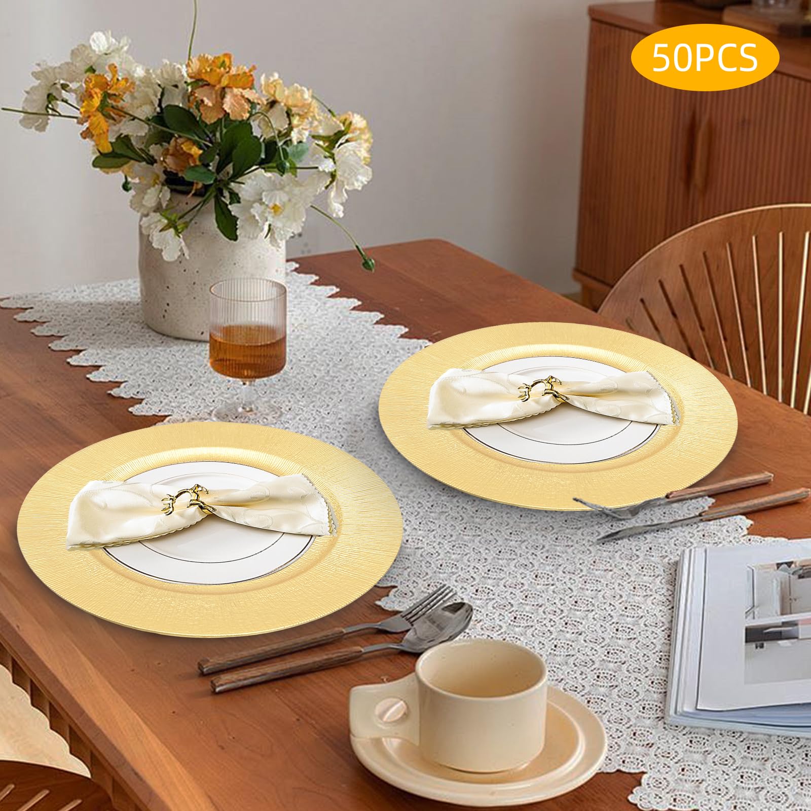 juckeyroot 50PCS Charger Plates Bulk Round Wedding Chargers, 13