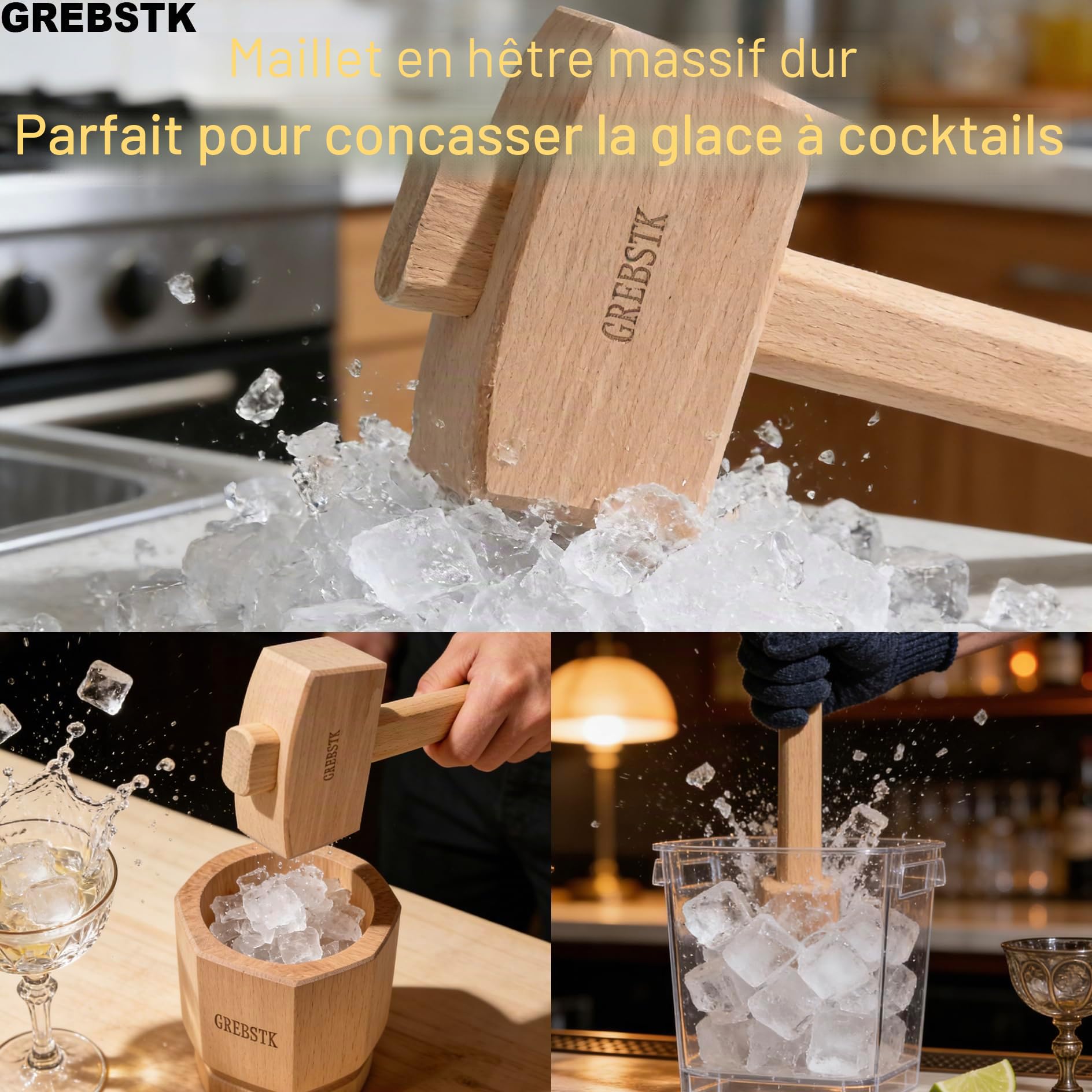 GREBSTK Maillet en bois de hêtre massif 30,5 cm